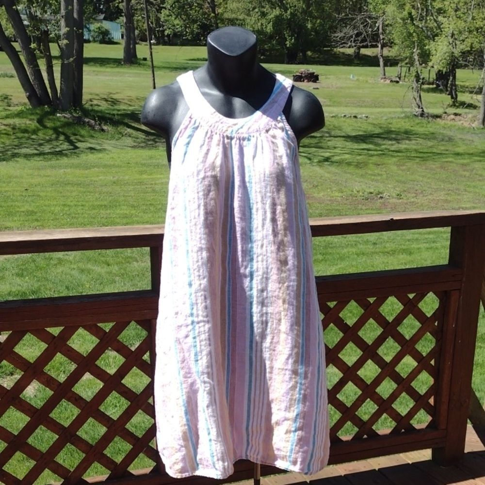 C&C California Sleeveless Pastel Striped Linen Swing Dress Size Medium